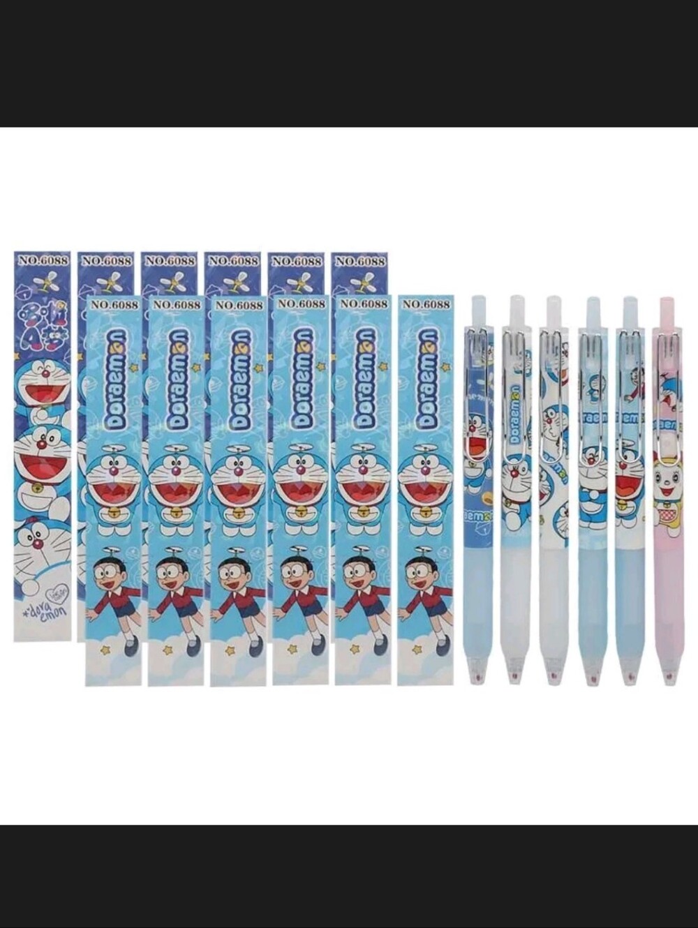 Doraemon Blind Box Pens (12) Blue Gel Pens Set - Cute Character Ballpoint Pens